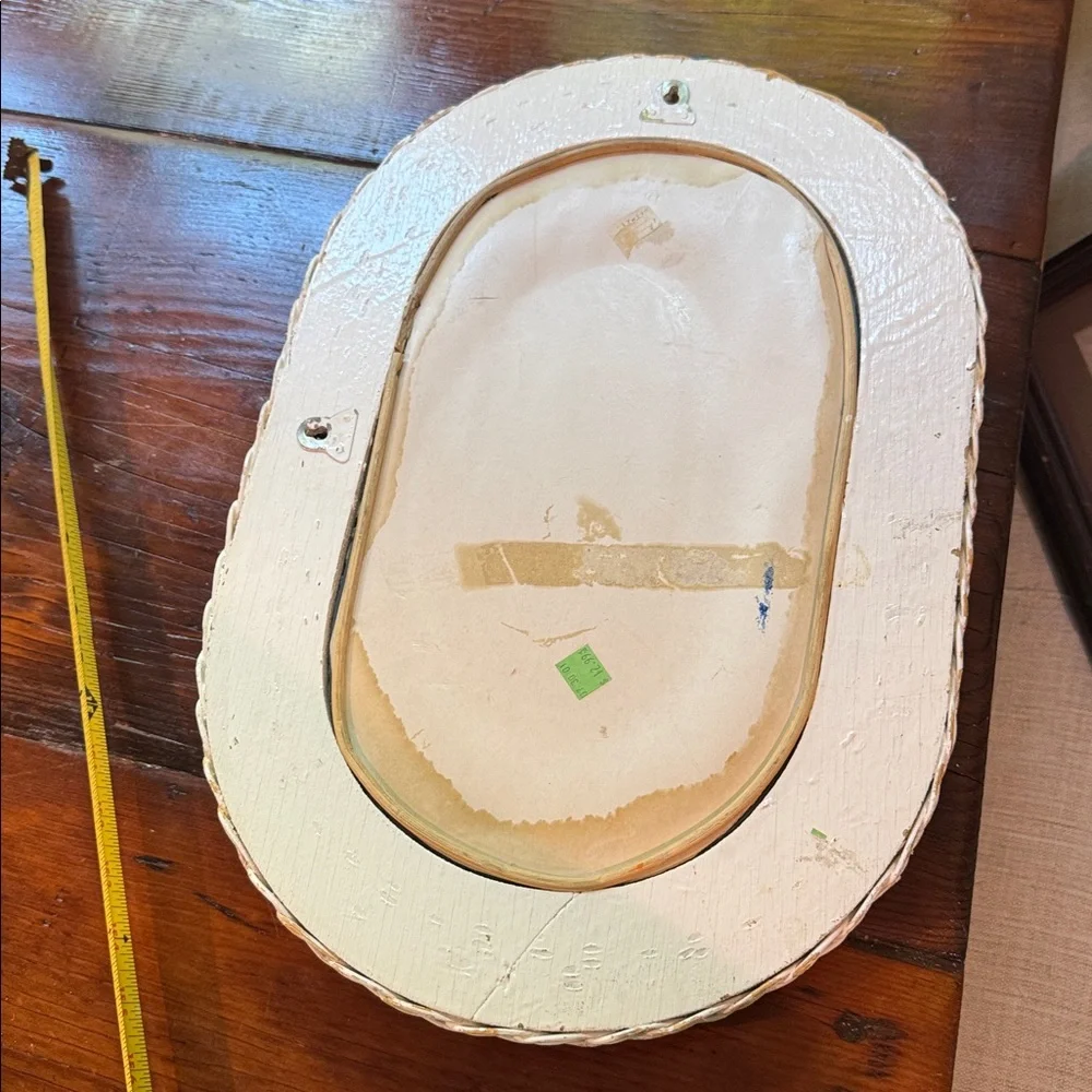 Vintage White Wicker Oval Wall Mirror